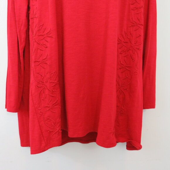 J Jill Size 1X Red Embroidered Tunic Top Long Sleeve Red Basic - Picture 4 of 6